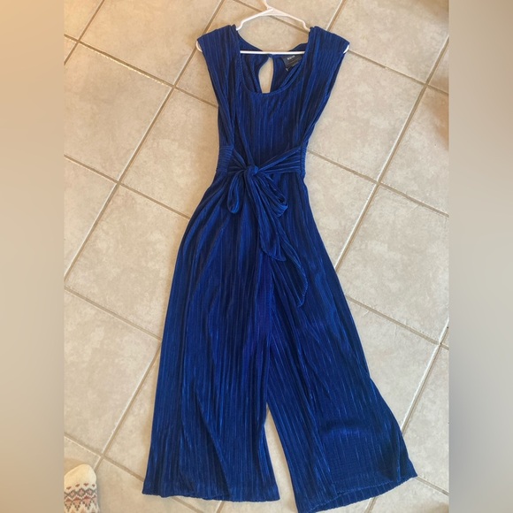 EUC Anthropologie Maeve Sonata Blue Crinkle Shimmer Pantsuit Jumpsuit 4 - Picture 3 of 14